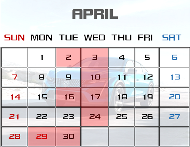 4月の営業カレンダー