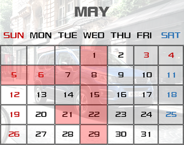 5月の営業カレンダー