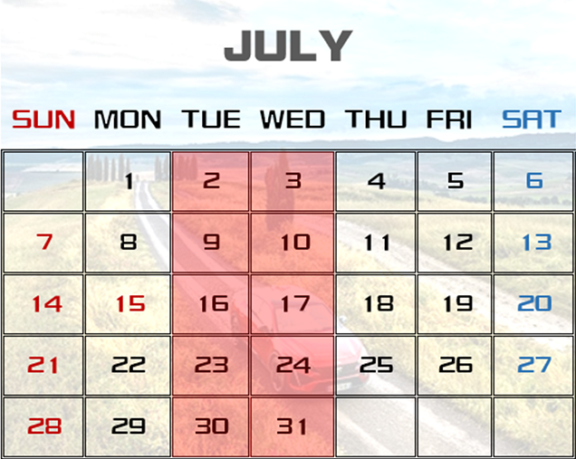 7月の営業カレンダー