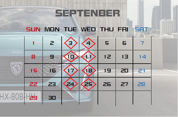 9月営業カレンダー