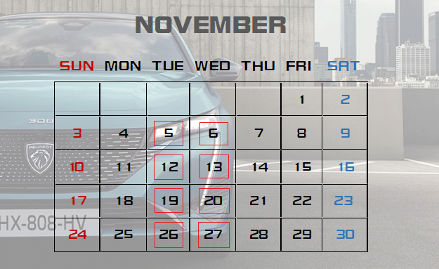 11月営業日カレンダー