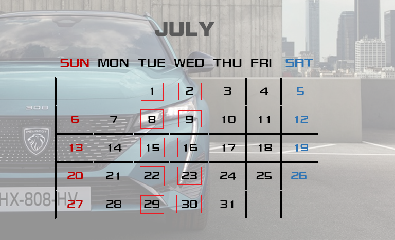 7月営業日カレンダー