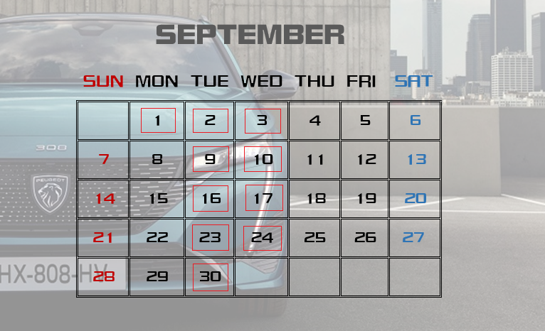 9月営業カレンダー