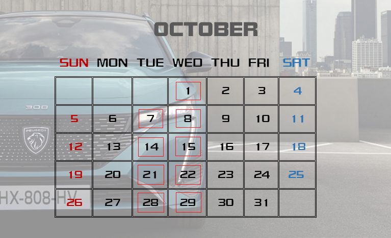 10月営業カレンダー