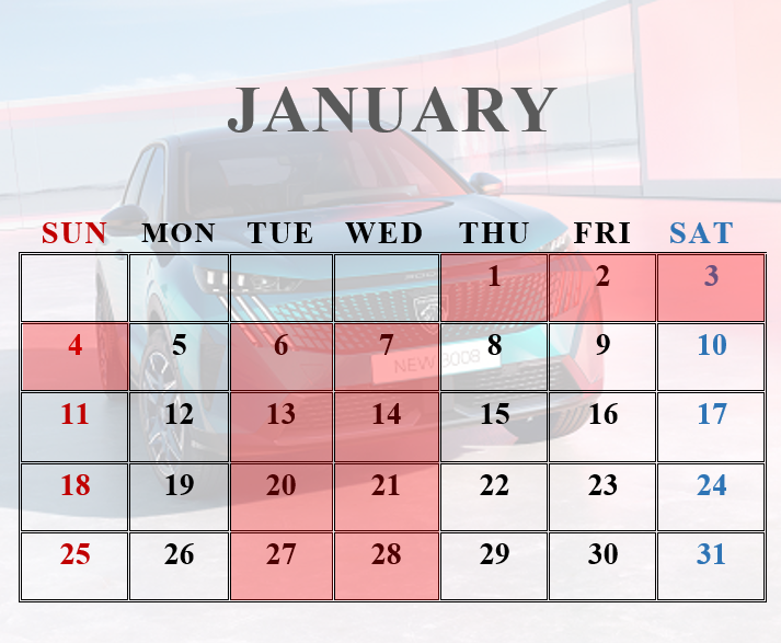 1月営業カレンダー